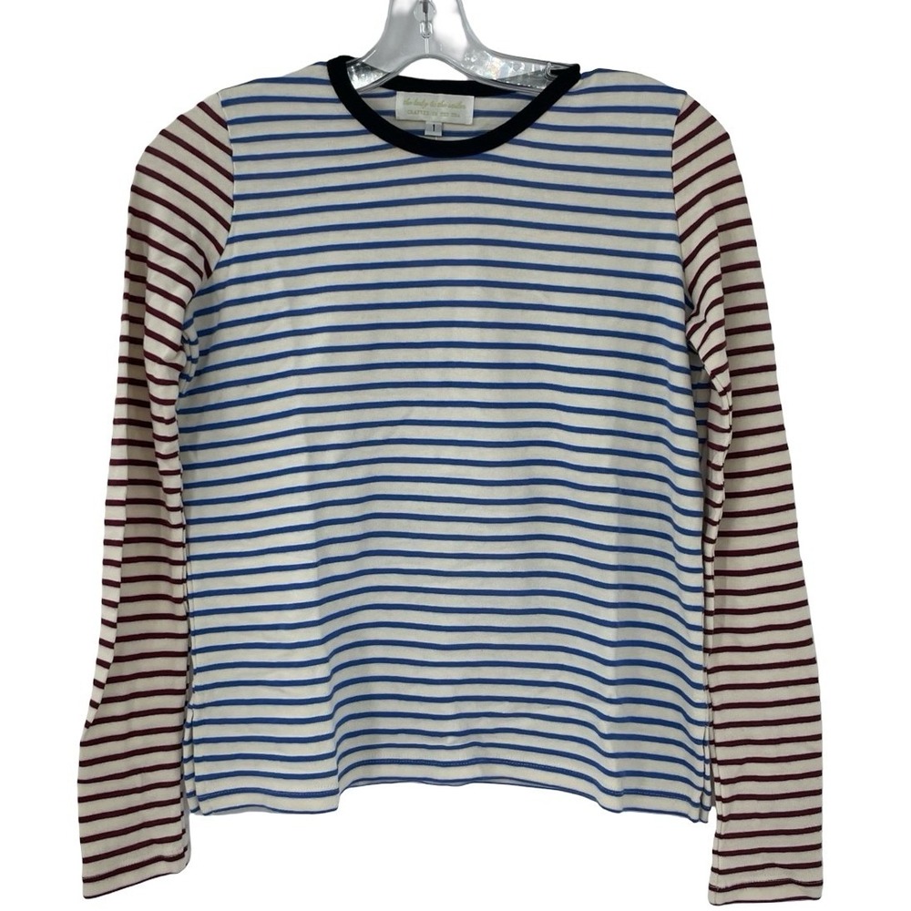 The Lady & The Sailor Women's T-Shirt Striped Blue Cotton Size 1